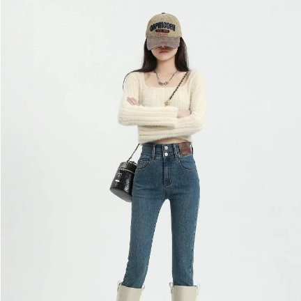 秋冬季铅笔小脚紧身牛仔裤女高腰显瘦铅笔裤女牛仔小脚裤子女款秋