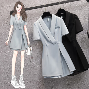 胖妹妹夏装大码女装洋气显瘦套装胖女人遮肚西装连衣裙短 胖妹妹夏装大码女装洋气显瘦套装胖女人遮肚西装连衣裙短