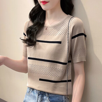 女装圆领镂空冰丝针织衫女夏短袖T恤上衣Y12KT188 女装圆领镂空冰丝针织衫女夏短袖T恤上衣Y12KT188