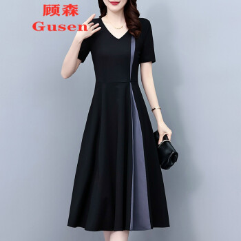 大码女装胖mm短袖修身显瘦中长款连衣裙子夏季新款黑色3X 大码女装胖mm短袖修身显瘦中长款连衣裙子夏季新款黑色3X