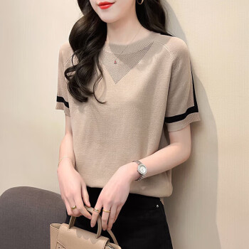女装圆领镂空冰丝针织衫女夏短袖T恤上衣Y12KT188