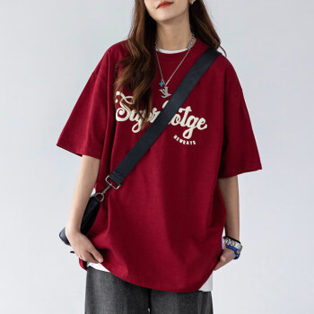 短袖t恤女2023夏款美式复古上衣圆领宽松 短袖t恤女2023夏款美式复古上衣圆领宽松